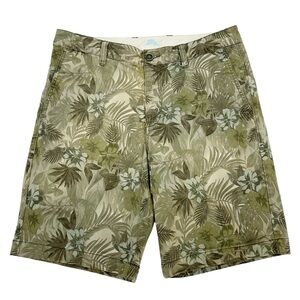 Tommy Bahama Men’s Khaki Green Floral Print Shorts Cotton Tencel Blend Size 33